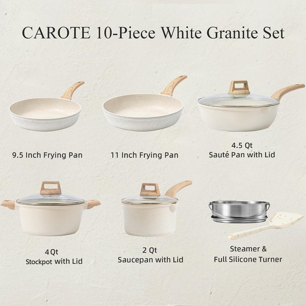 Nonstick Pots and Pans Set, Cookware Sets, 10Pcs | Induction Kitchen Set, Durable Coating, Easy Clean, Fit All Stovetops, Even Heating, Stay Cool Handle, with Steamer2