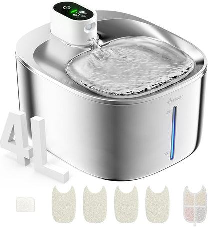 Wireless Cat Water Fountain Stainless Steel,135Floz/4L Battery Operated Automatic Pet Fountain,Cordless Cat Water Dispenser Pet Drinking Water Fountain for Multicat Cats Dog Outdoor1