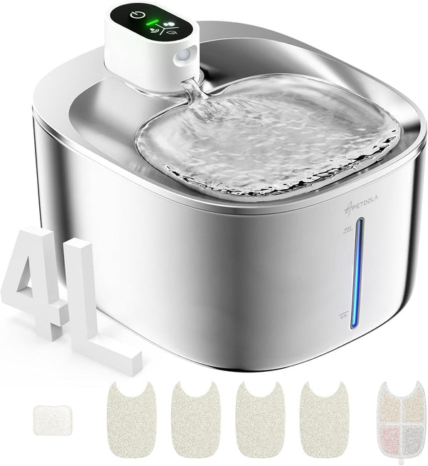 Wireless Cat Water Fountain Stainless Steel,135Floz/4L Battery Operated Automatic Pet Fountain,Cordless Cat Water Dispenser Pet Drinking Water Fountain for Multicat Cats Dog Outdoor1