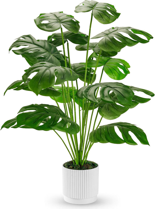 28" Fake Plants, Artificial Monstera Plants Indoor in White Pot | Faux Outdoor Plants Add Bright, Clean Tropical Greenery to Modern Home Office, Bedroom, Entryway, Front Porch and House Decor1