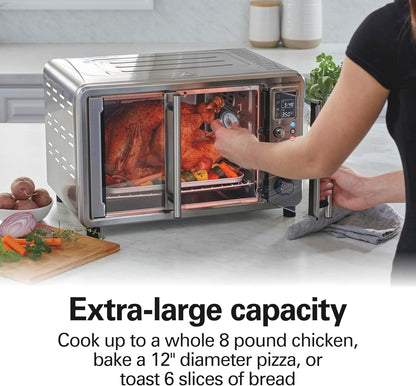 6-In-1 XL Digital Air Fryer Toaster Oven Combo | Easy-Access French Doors | Bake, Broil, Toast, Pizza & Reheat Functions | 0.9 Cu. Ft. Capacity | Stainless Steel | 31191J2