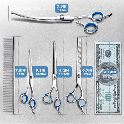 Gimars Titanium Coated Professional 6 in 1 4CR Stainless Steel Dog Grooming Scissors with Safety round Tip, Heavy Duty Pet Grooming Scissor for Dogs, Cats and Other Animals3
