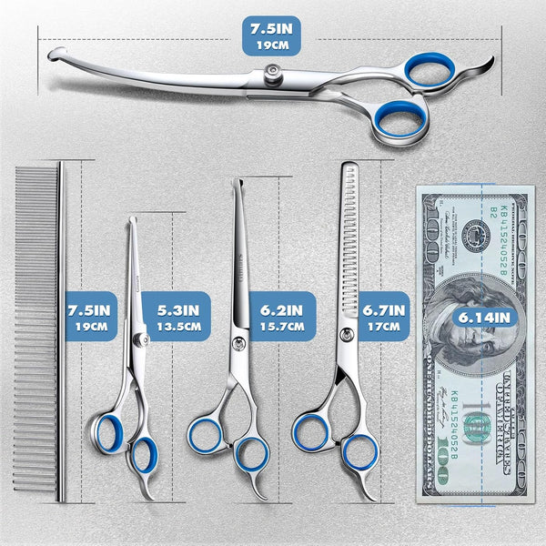 Gimars Titanium Coated Professional 6 in 1 4CR Stainless Steel Dog Grooming Scissors with Safety round Tip, Heavy Duty Pet Grooming Scissor for Dogs, Cats and Other Animals3