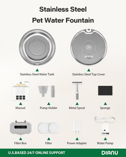 Stainless Steel Cat Water Fountain - 3.2L/108Oz Cat Fountain for Drinking | Quiet Pet Water Fountain for Cats Indoor - Automatic Pet Water Bowl Dispenser - for Kitty & Small Dog9