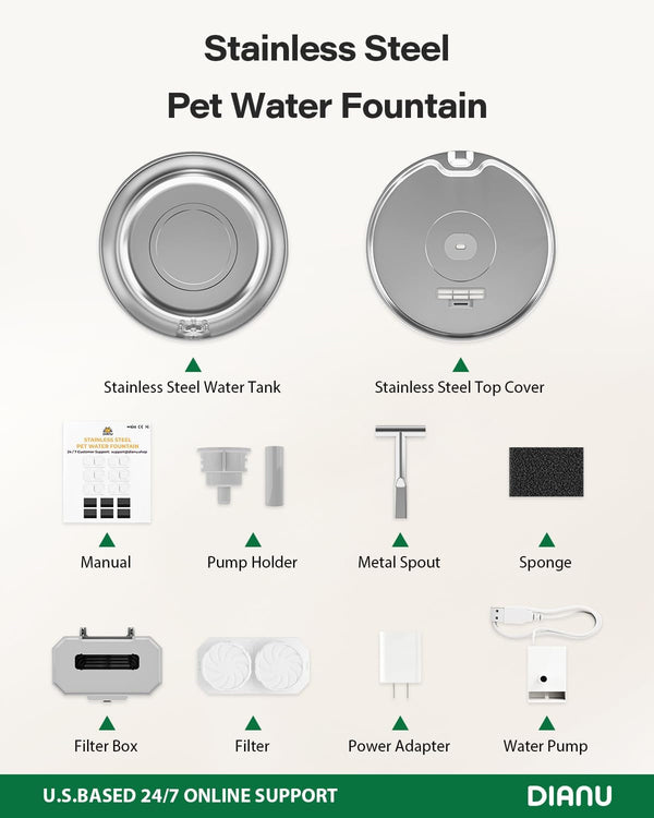Stainless Steel Cat Water Fountain - 3.2L/108Oz Cat Fountain for Drinking | Quiet Pet Water Fountain for Cats Indoor - Automatic Pet Water Bowl Dispenser - for Kitty & Small Dog9