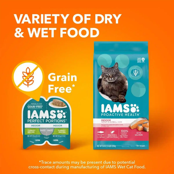IAMS Perfect Portions Pate Wet Cat Food, Salmon & Turkey, 12 Count, 2-Pack | Grain-Free, Antioxidant Vitamin E for Immunity, Prebiotic Fiber for Digestion, Snap-Peel-Serve 2.6 Oz. Twin-Pack Trays9