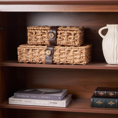 Decorative Box with Lid, Wicker Storage Basket, Water Hyacinth Woven Decorative Box for Shelf, Coffee Table, Console Table, Home Decor (Small)3