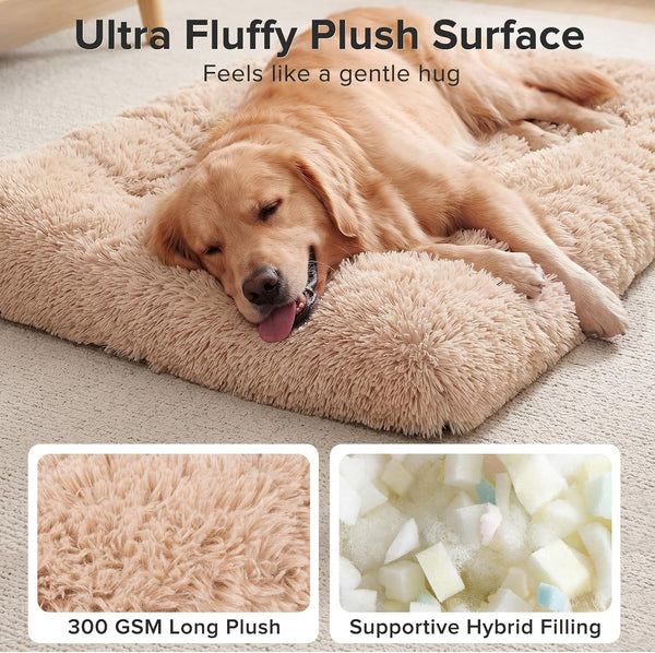 JOEJOY Large Dog Bed Crate Pad, Deluxe Plush Washable Dog Beds Fulffy Soft Kennel Pad Anti-Slip Pet Sleeping Mat for Extra Large Medium Small Dogs, 40" X 27", Beige2