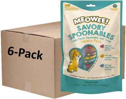 MEOWEE! Savory Spoonables Variety Pack, 12 Count Tube, Triple Flavor Squeezable Lickable Wet Treats for Cats with Built-In Spoon for Less Mess27