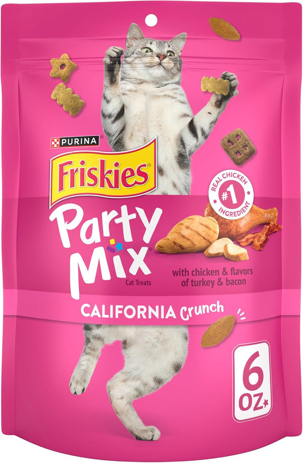 Purina Friskies Cat Treats, Party Mix California Crunch with Chicken - (Pack of 6) 6 Oz. Pouches1