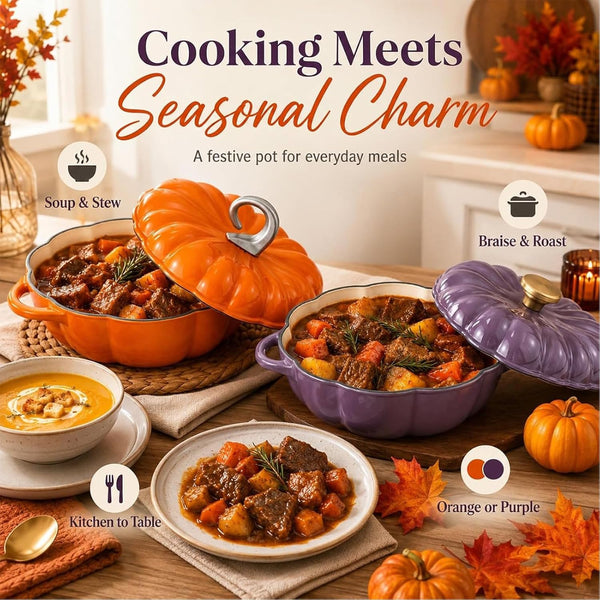 Pumpkin Dutch Oven Pot with Lid 3QT Enameled Cast Iron Pumpkin Pots，Purpleb | Pumpkin Cocotte with Dual Handles, Soup Pot, Serves 2-3, Oven & Stove Safe for Cooking, Superior Heat Retention for Soups7