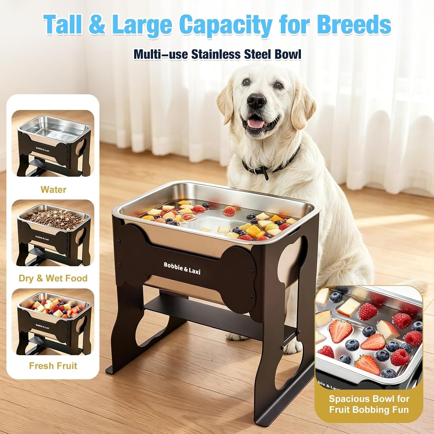 bobbie-laxi-14-elevated-dog-water-bowl-2-4-gal-stainless-steel-bowl-reduces-neck-joint-strain-for-large-or-senior-dogs-rust-resistant-steel-bowl-iron-stand