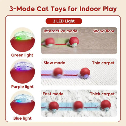 Interactive Dog & Cat Electric Active Toys, Smart Rolling Ball for Dogs & Cats, 360° Smart Automatic Rolling Pet Ball, Fast Moving Toy for Bored Indoor Kitty, Rechargeable(Red)2