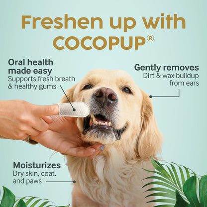 Cocopup Dog & Cat Dental Wipes, Coconut Oil Finger Toothbrush Cleaner | Coconut Oil-Infused Finger Wipes for Dogs and Cats; Helps Clean Teeth, Freshen Breath, and Wipe Ears, Nose, Paws, and Fur.2