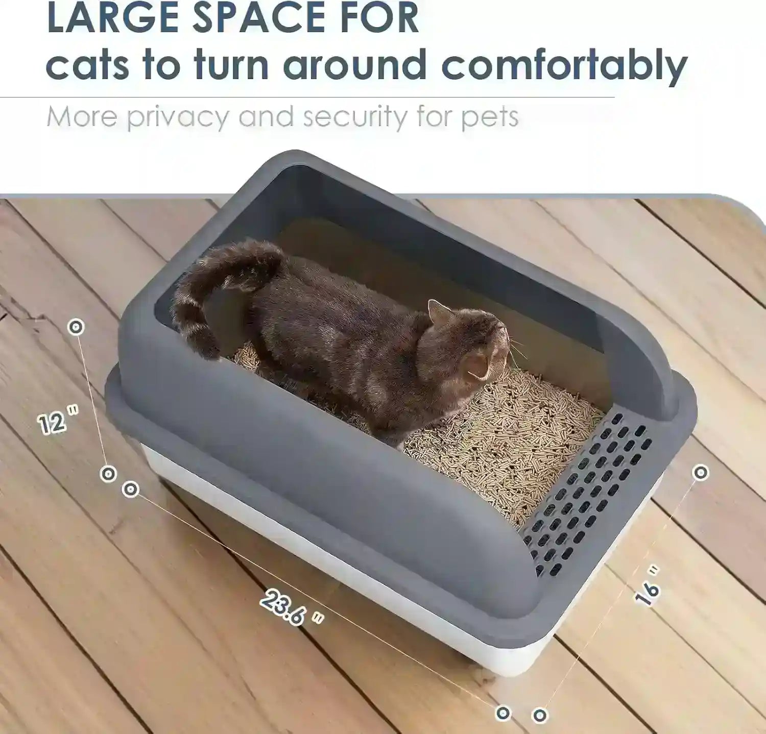 large-covered-cat-litter-box-with-high-walls-for-privacy-shown-with-cat-inside-on-wood-floor