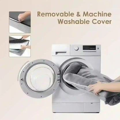 Machine washable pet bed cover being loaded into washer, removable for easy cleaning6