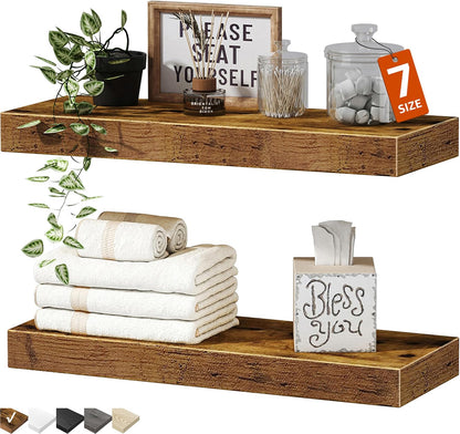 Bathroom Floating Shelves for Wall - 15.7" Wall Mounted Shelf over Toilet Farmhouse Home Decor Display Bookshelf Small 15.7 X 6.7 Inch Set of 2, Rustic Brown (008-40BN)1