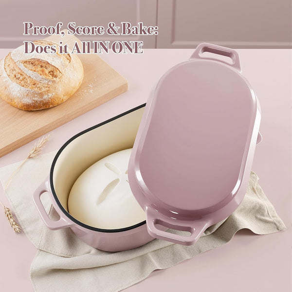 Dutch Oven for Bread Baking, 3.4 QT Bread Dutch Oven for Sourdough,Enamelled Cast Iron Bread Oven with Lids, Heavy-Duty Non Stick Sourdough Loaf Pan, Meatloaf Pan, Pink6