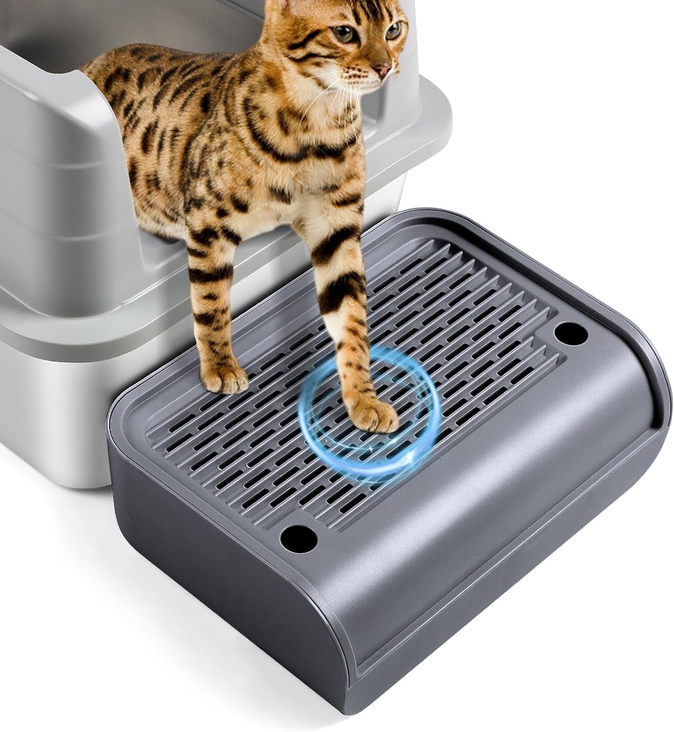 large-cat-litter-box-step-mat-16-5x11-2-cat-ramp-stairs-cat-litter-catcher-for-self-cleaning-litter-box-cats-pedal-step-stool-ideal-for-kitten-older-cats-light-grey