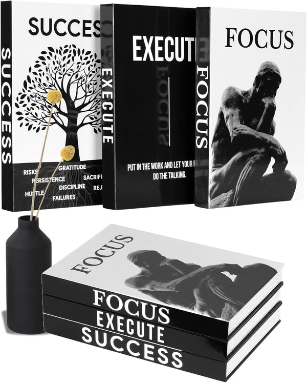Motivational Decorative Books Set of 3 - Faux Books for Home Office Decor | Black White Fake Books for Decoration with Magnetic Hidden Storage Box for Office Desk, Coffee Table, Bookshelf, Tv Stand8