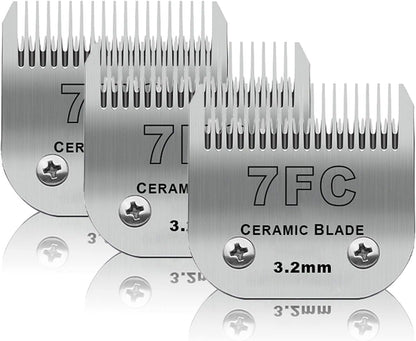 7FC Dog Grooming Ceramic Blades,Compatible with Andis,Oster A5,Wahl KM10 | Size 7FC Detachable Ceramic Blade 1/8-Inch 3.2MM Cut Length,3 Pack1