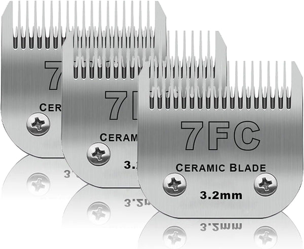7FC Dog Grooming Ceramic Blades,Compatible with Andis,Oster A5,Wahl KM10 | Size 7FC Detachable Ceramic Blade 1/8-Inch 3.2MM Cut Length,3 Pack1