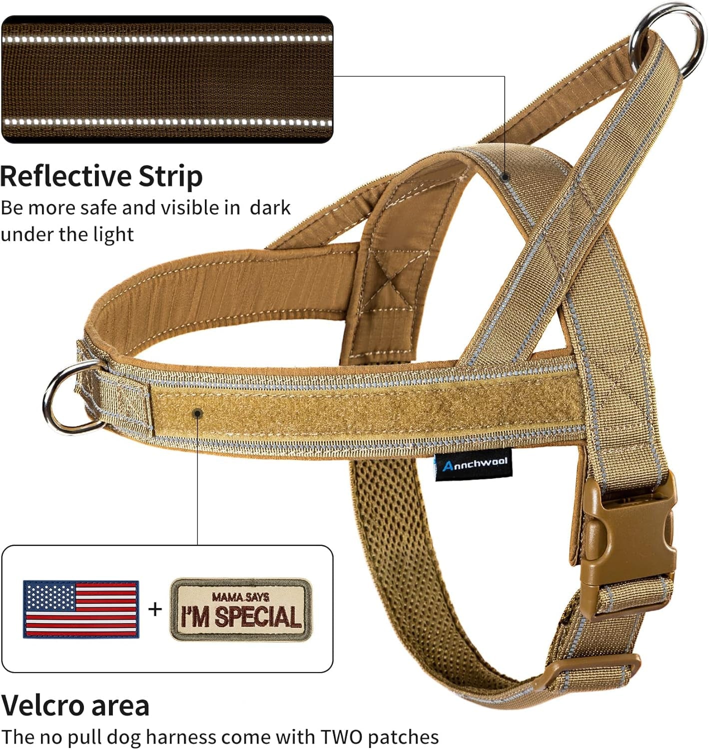 annchwool-no-pull-dog-harness-with-soft-padded-handle-reflective-strip-escape-proof-and-quick-fit-to-adjust-dog-harness-easy-for-training-walking-for-small-medium-and-large-dogsbrown-l