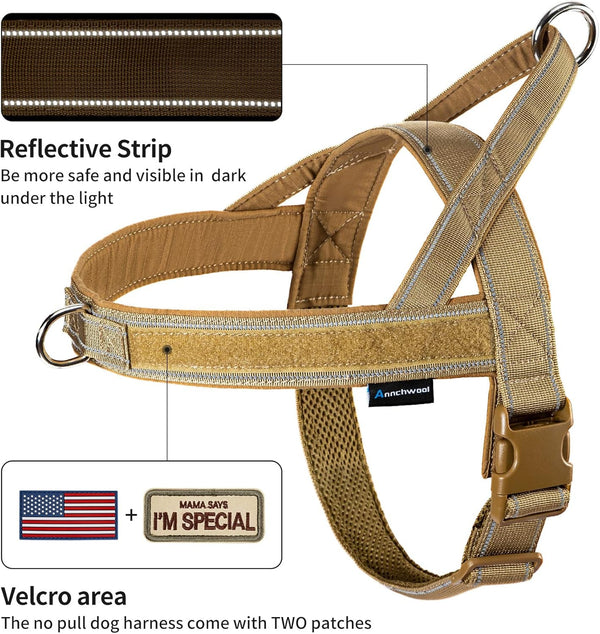 Annchwool No Pull Dog Harness with Soft Padded Handle,Reflective Strip Escape Proof and Quick Fit to Adjust Dog Harness,Easy for Training Walking for Small & Medium and Large Dogs(Brown,L)2