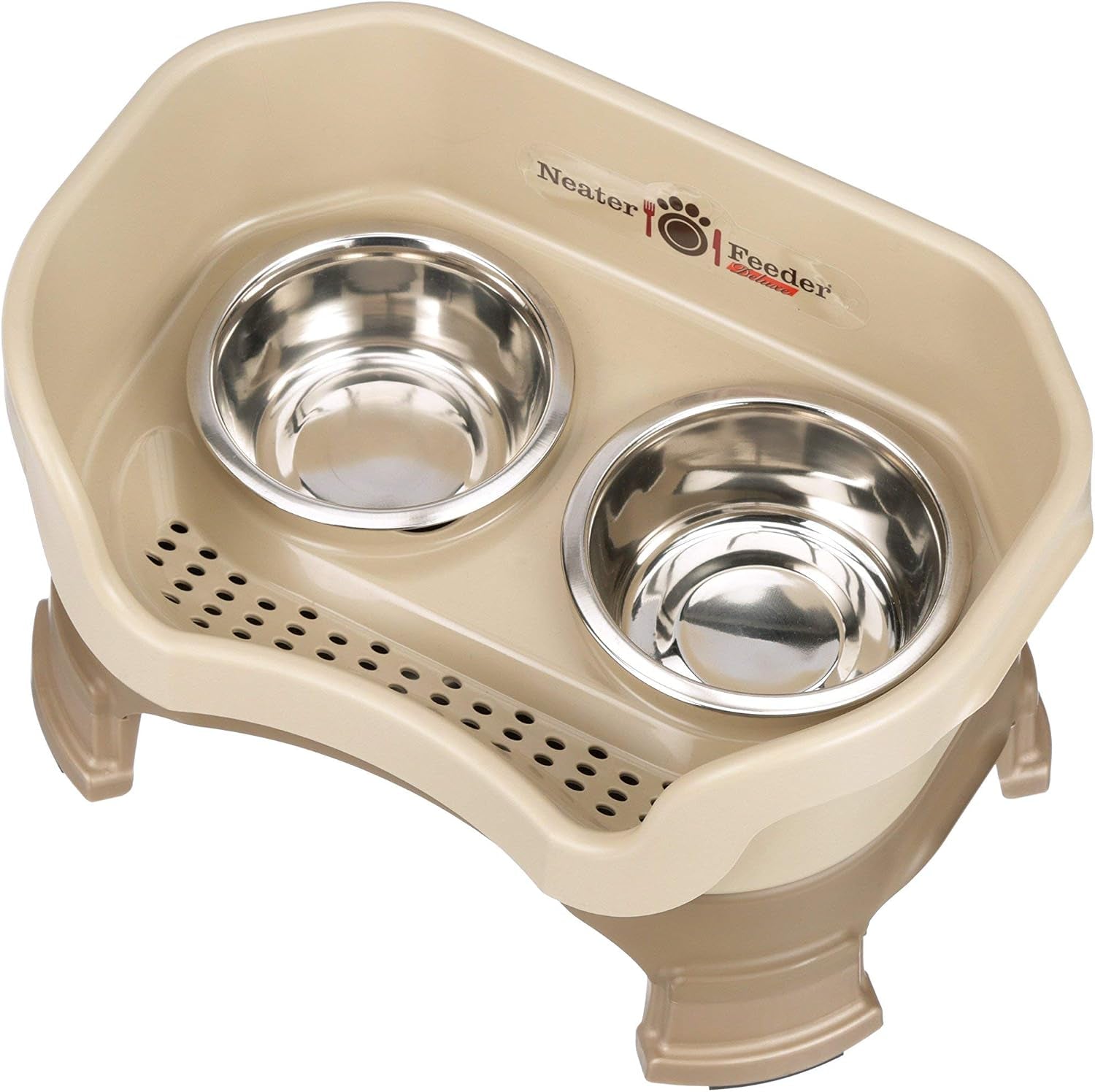 neater-feeder-deluxe-mess-proof-elevated-dog-bowls-for-small-dogs-up-to-19-lbs-2-height-adjustable-6-7-5-no-spill-raised-dog-bowl-stand-stainless-steel-food-bowl-set-made-in-usa-cappuccino