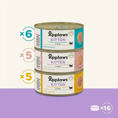 Applaws Kitten Variety in Broth Wet Food, 3-Flavor 16-Pack 2.47 Oz Cans | Tuna, Salmon & Chicken Variety, 100% Natural, High Quality Protein, Limited Ingredient, Complementary Wet Food, Grain Free4