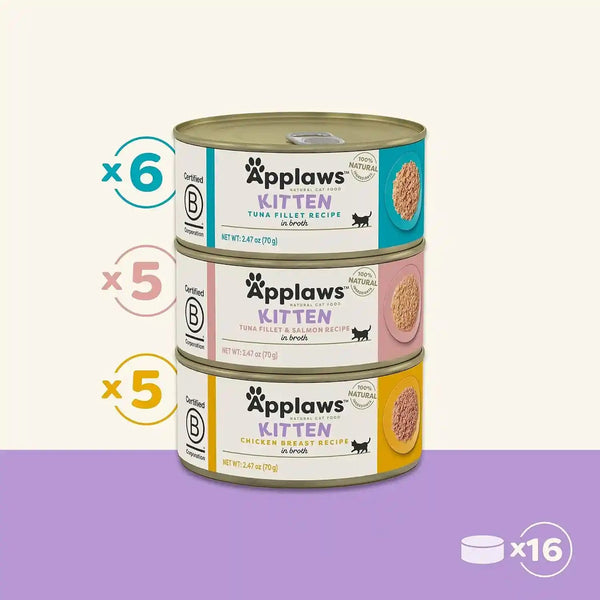 Applaws Kitten Variety in Broth Wet Food, 3-Flavor 16-Pack 2.47 Oz Cans | Tuna, Salmon & Chicken Variety, 100% Natural, High Quality Protein, Limited Ingredient, Complementary Wet Food, Grain Free4