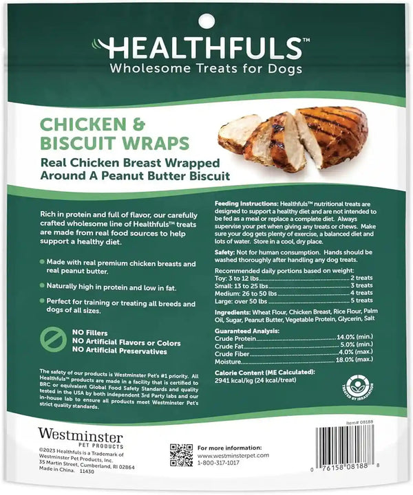 HEALTHFULS Chicken & Peanut Butter Healthy Dog Treats – High-Protein, Low-Fat, Biscuit Wraps with Real Peanut Butter – 16 Oz2