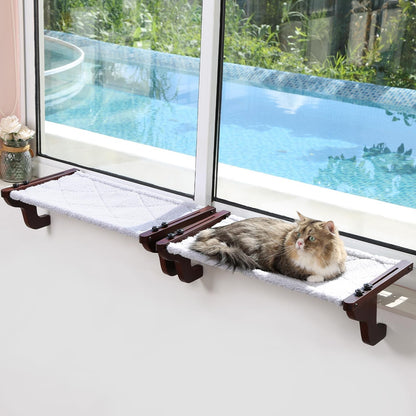 Zakkart 2PC Easy Seat Cat Perch for Window Sill - Hammock Design W/Pine Wood & Robust Metal Frame - Cat Window Seat for Large Cats and Kittens (Natural Color Wood W/Gray Bed, Large (26''W X 14''D)7