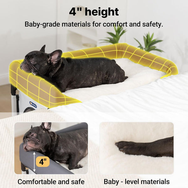 Veehoo Dog Bunk Bed, Dog Beds Attachment to Human Bed, Bedside Dogs Cot | Pet Window Perch for Small, Medium Cats & Dogs, Dog House Bed with Non-Slip Feet, Plush Cushion Topper, Grey3