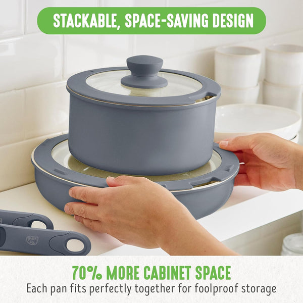 10 Piece Nonstick Pots & Pans Set, Detachable Handle & Stackable Cookware Set, Non Toxic Pfas-Free Skillets, Induction Kitchen Pans, Space Saving, Serving Bowls, Oven Safe, Graphite5