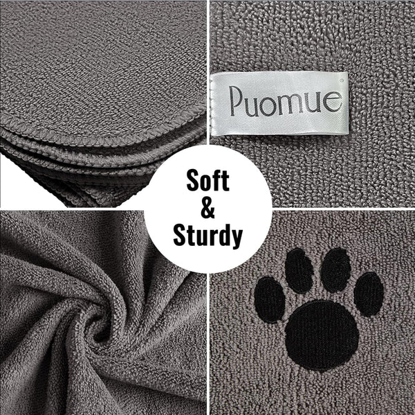Puomue 2 Pack Microfiber Dog Towels for Drying Dogs, Super Absorbent and Soft Pet Towels for Dogs or Cats, 40''X23.6'', Pet-Friendly, Perfect for Pets of Different Sizes and Fur Types, Grey2