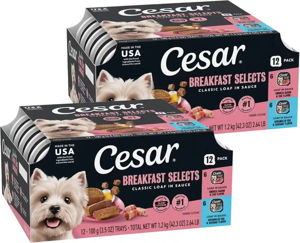 Cesar Wet Dog Food Classic Loaf in Sauce Grilled Chicken, Filet Mignon, Porterhouse Steak, Beef, Chicken & Liver and Turkey Variety Pack 3.5 Oz. Easy Peel Trays (36 Count, Pack of 1) | Made in USA, Real Meat #1 Ingredient, No Fillers or Artificial Flavors, Formulated without Grains, Easy Peel Trays15