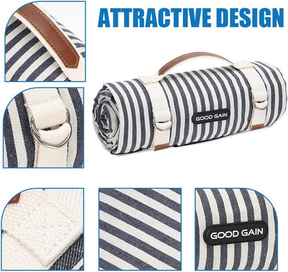 Waterproof Picnic Blanket Portable with Carry Strap for Beach Mat or Family Outdoor Camping Party (Navy Blue)3