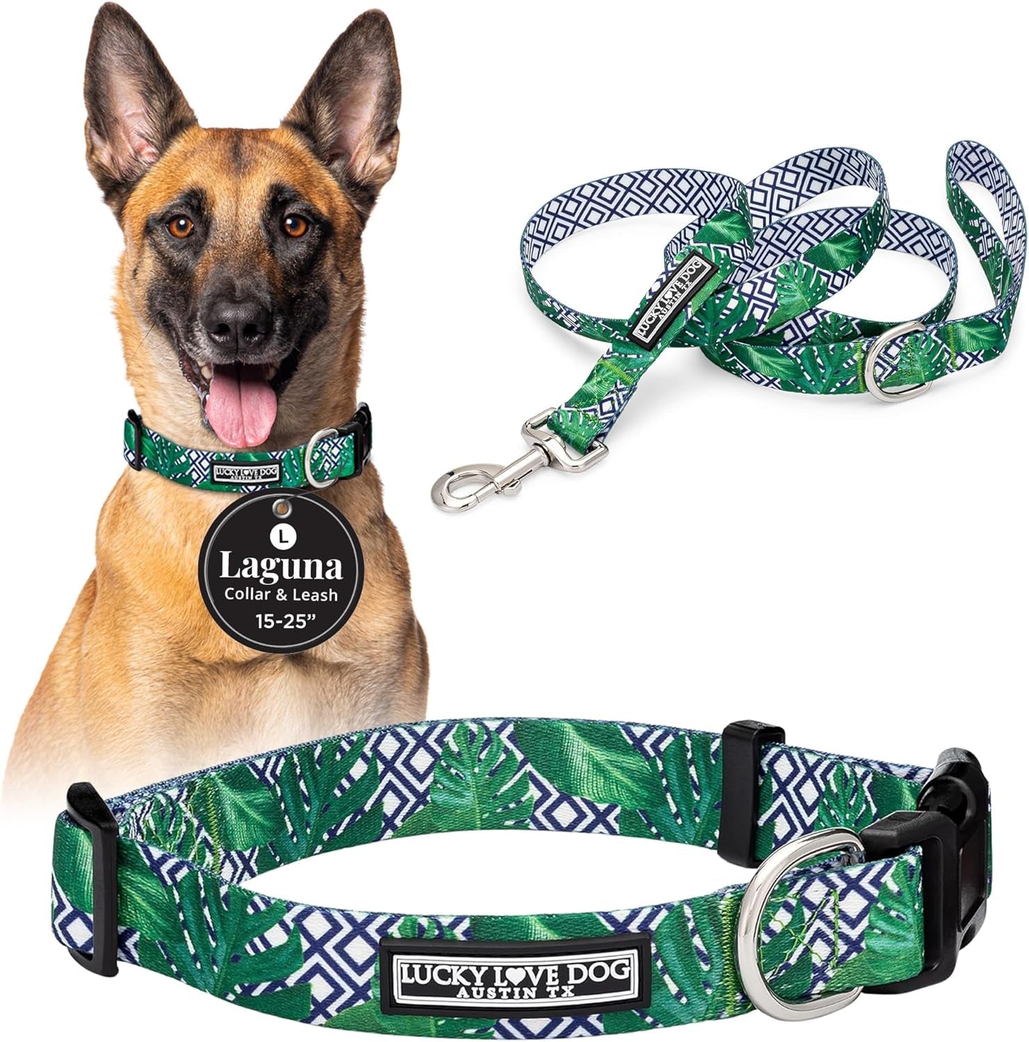 lucky-love-dog-easy-click-buckle-dog-collar-with-leash-set-combo-durable-comfortable-for-male-female-dogs-pet-collar-for-medium-dogs-secure-fit-blackbird-combo-medium