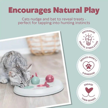 Trixie Cat Activity Flip Board – 4-Module Treat Puzzle Enrichment Toy for Mental Stimulation & Slow Feeding – Interactive Cat Toy for Indoor Cats – Berry/Gray, 9 X 9 X 2.5 In2
