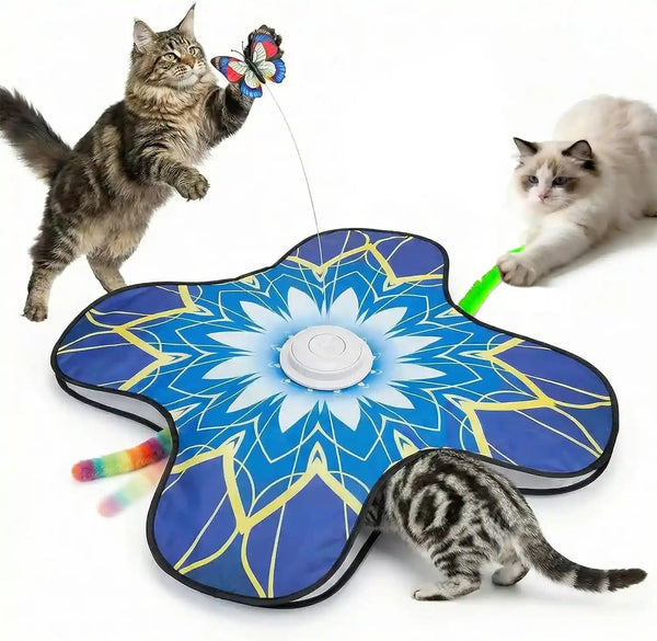 Interactive Cat Toy for Indoor Cats, Touch Activated Automatic Electronic Cat Toy with Sound On/Off, Dual Wands, Non-Slip Suction Cups, Rechargeable Hide and Seek Cat Play Mat for Bored Adult Kittens1