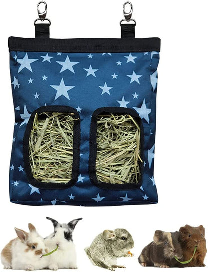 RIOUSSI Guinea Pig Hay Feeder, Hanging Rabbit Hay Feeder Bag. Blueflower | Upgraded Double Layer Fabric | Bite Resistant | Cleaner Hay & Less Mess | Small Animal Hay Holder for Bunnies & Chinchillas12