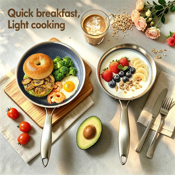 3Pcs,Stainless Steel Pots and Pans Set Non Stick Ceramic Cookware Set,1.5Qt+7.87In Non-Toxic Kitchen Cooking Set, Compatible Gas,Induction Dishwasher Safe (PFOS, PFOA Free) 3PCS Set3