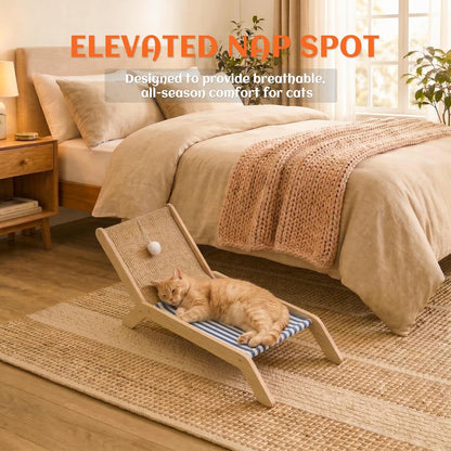 PETKARAY Beach Chair Cat Hammock, Elevated Cat Beds for Indoor Cats, Original Cozy Lounger with Sisal Scratcher and Toy Ball5