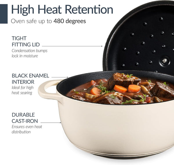 Best Choice Products 6-Piece Cast Iron Cookware Set, Ceramic Coated 6Qt Dutch Oven, 2Qt Skillet W/Lid, 10" Grill Pan W/Press, Non-Toxic, Heavy Duty, Gas/Induction Compatible, PFAS Free - Vanilla5