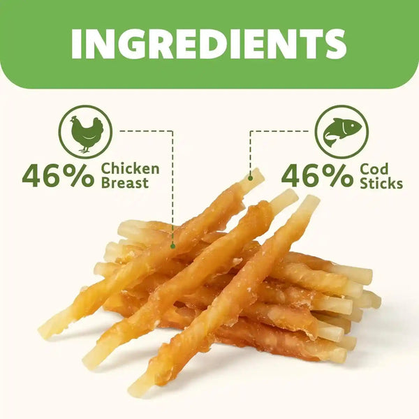 MON2SUN Dog Treats, 4.5-4.7 Inch Chicken Wrapped Codfish Sticks, 14.11 Oz | 40 Count Pack, Soft Chewy Texture, Low-Fat Recipe, Rawhide-Free Daily Treats, Suitable for Small Dogs6