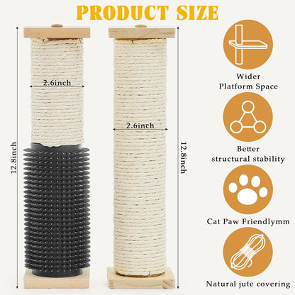 Aliceset 3 Pack Cat Scratching Post for Crate Cage 13 Inch Wooden Sisal Cage Mounted Scratching Post with Self Groomer and Massager for Grinding Claws and Climbing2