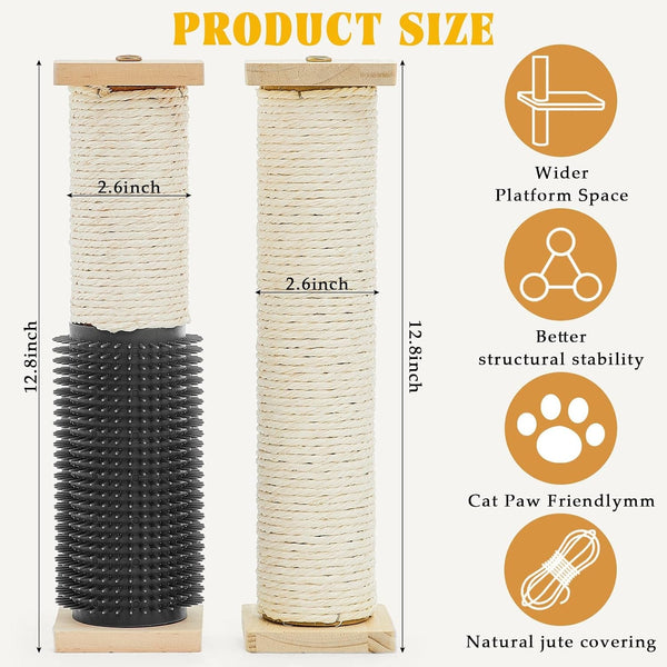 Aliceset 3 Pack Cat Scratching Post for Crate Cage 13 Inch Wooden Sisal Cage Mounted Scratching Post with Self Groomer and Massager for Grinding Claws and Climbing2