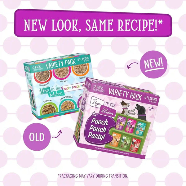 Weruva Dogs in the Kitchen, Variety Pack, Pooch Pouch Party!, Wet Dog Food, 2.8Oz Pouches (Pack of 12)2