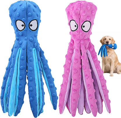 HGB Squeaky Dog Toys - 2 Pack No Stuffing Octopus Crinkle Plush Chew Toys for Puppies Small Medium Large Dogs, Interactive Tug Toys to Keep Dogs Busy1